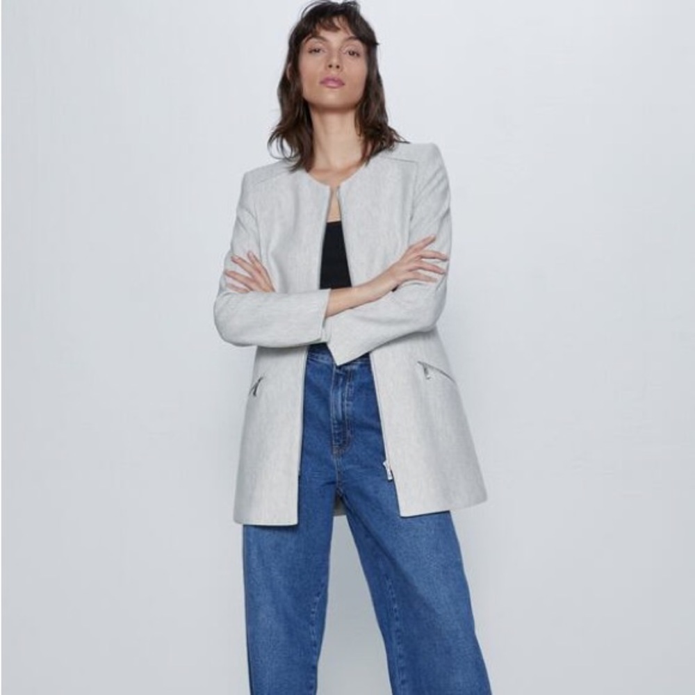 Zara Zippered Tailored Frock Blazer Pea Coat